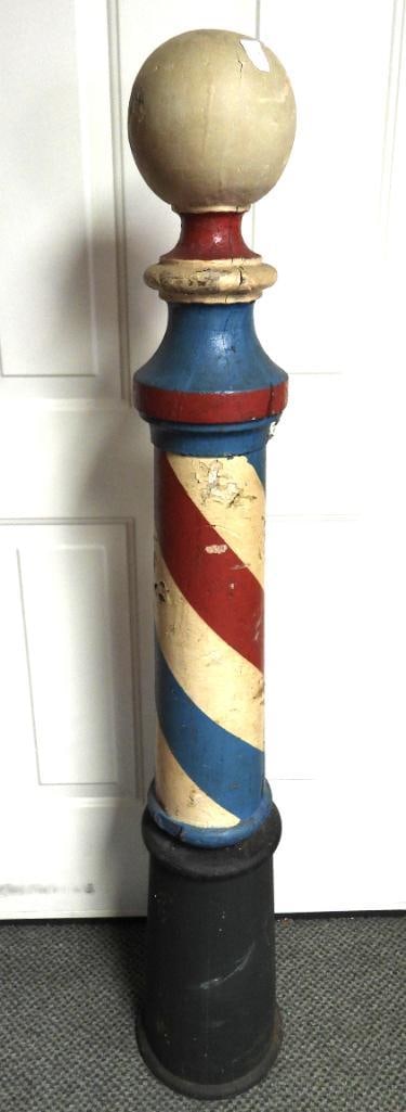 Antique Painted Wooden Barber Pole