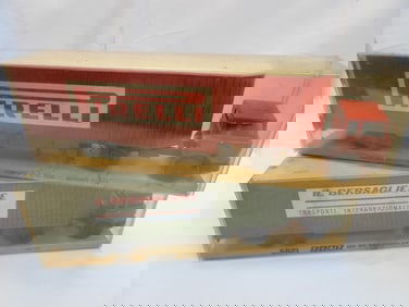 LOT OF 2 Vintage Trucks with trailers in clear boxes Pirelli and Bersaglier