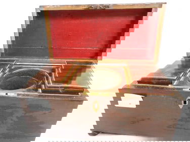 Antique Regency wood Tea Caddy chest box with containers