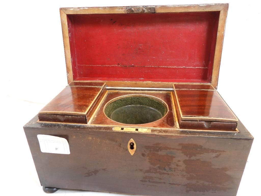 Antique Regency wood Tea Caddy chest box with containers (1 of 7)