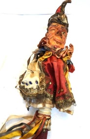 Antique Wood and paper mache jester doll puppet RARE