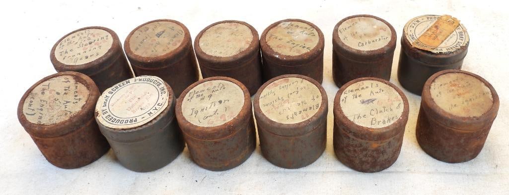 Antique LOT OF 12 photograph cylinders with film: LOT OF 12 photograph cylinders with film approx. 1.5" tall and wide. Please see photos of film details. These are old engineering designs.