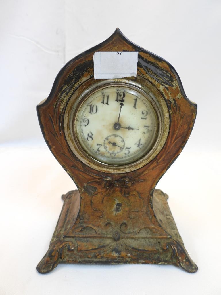 Antique Jennings Brother Art Nouveau Cast iron painted clock (1 of 6)