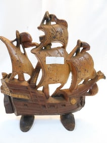 Antique Vintage Cast Iron Sailing Ship door stopper