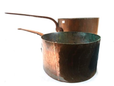 Antique LOT OF 2 VERY HEAVY SOLID copper pots with handles