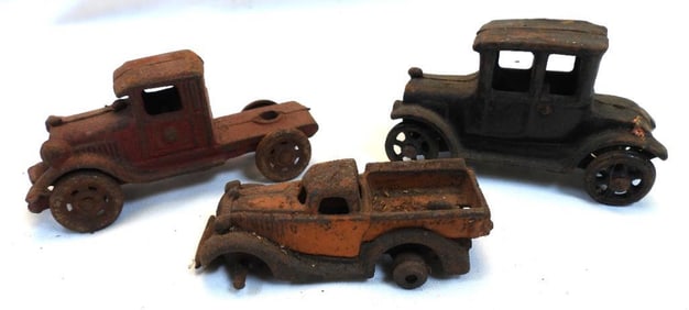 Antique LOT OF 3 Vintage Cast-Iron Toy Cars