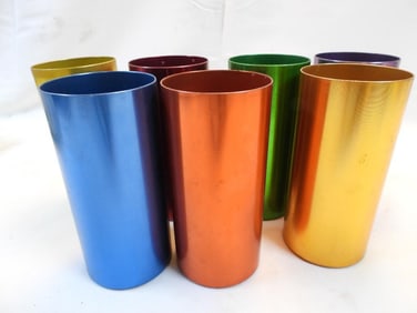 LOT OF 7 Vintage Perma Hues multi color Aluminum Cups