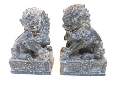 Pair of Marble"Foo Dogs", Chinese guardian lions