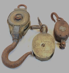 LOT OF 3 vintage brass and cast iron heavy pulleys