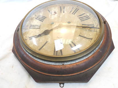 Antique Eight Day New Haven Clock Company Octagon Wall Clock: Eight Day New Haven Clock Company Octagon Wall Clock, approx. 15.5" x 15.5", see photos for wear and where it needs some cleaning