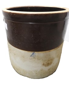 Vintage stoneware crock half brown glaze