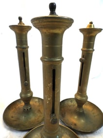LOT OF 3 antique brass candle holders with push-up rods
