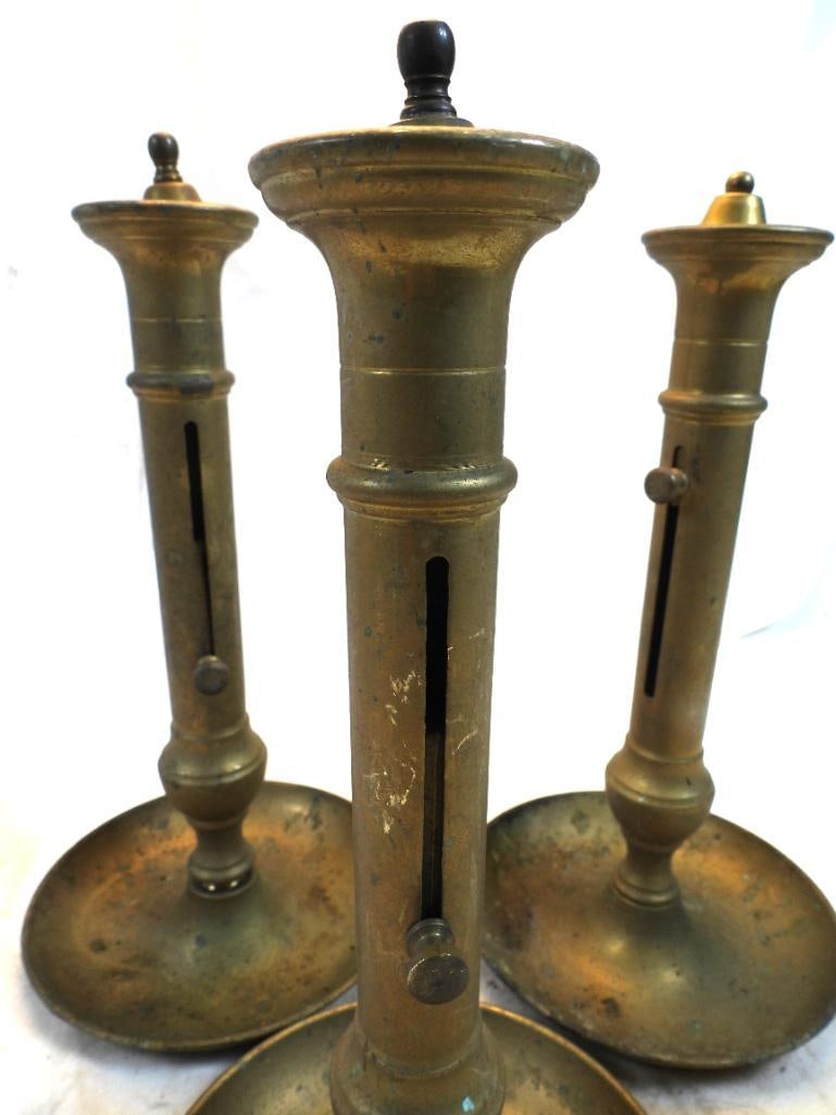 LOT OF 3 antique brass candle holders with push-up rods (1 of 8)