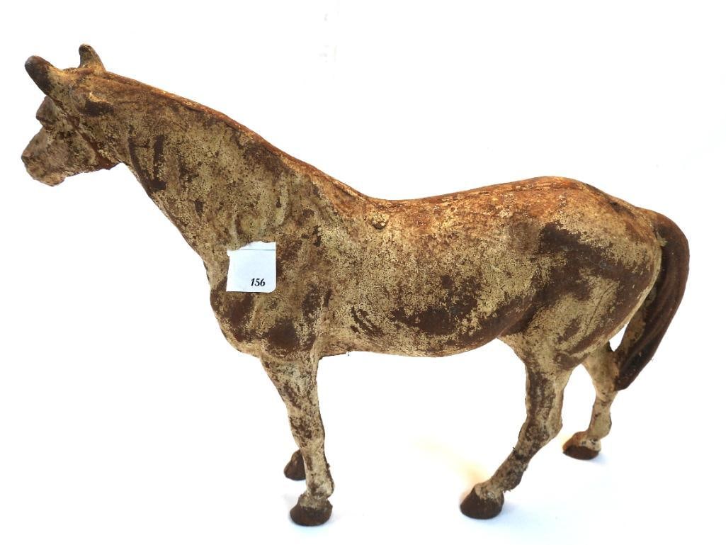 Antique Cast Iron Horse: Vintage Cast Iron Horse, approx. 8" tall and 10" long, see photos of wear due to age