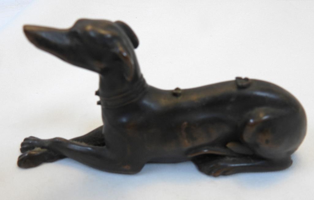 Antique Jennings Brothers (JB) bronze finish Greyhound dog figure (1 of 5)