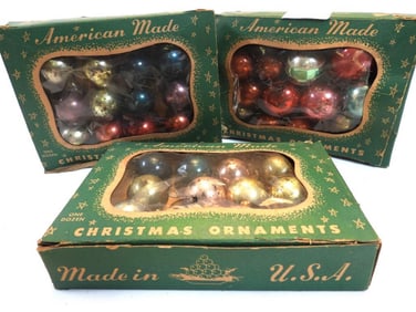 Three Boxes of Vintage American Made Christmas Ball Ornaments