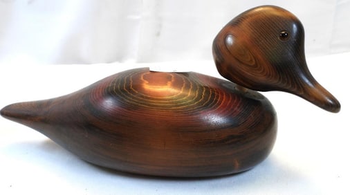 Vintage Hand Carved John E. Bundy Wood Duck Decoy, signed