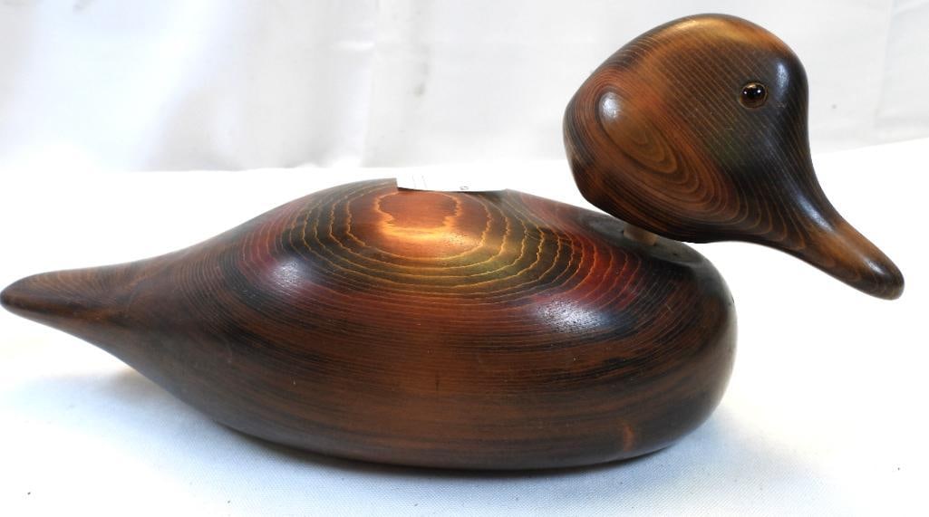 Vintage Hand Carved John E. Bundy Wood Duck Decoy, signed (1 of 8)