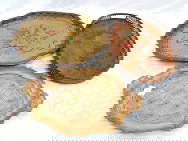 LOT OF 3 Antique Trays Baret Ware, Italian, Sorrento Italy Inlay wood Wood