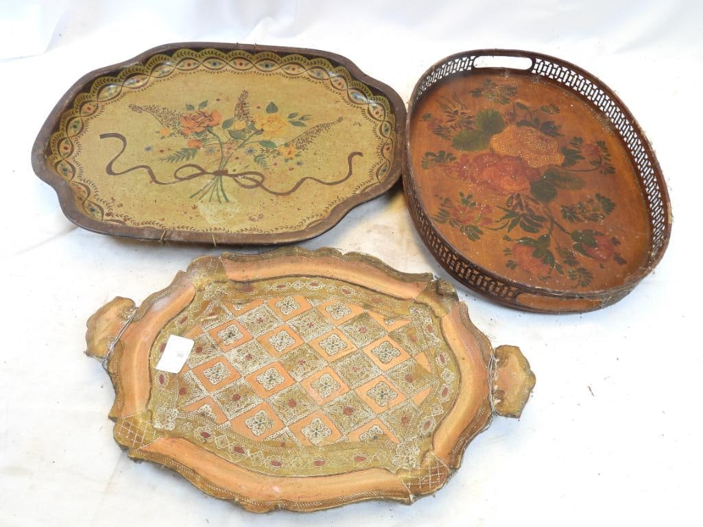 LOT OF 3 Antique Trays Baret Ware, Italian, Sorrento Italy Inlay wood Wood (1 of 7)