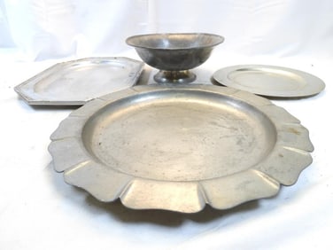Antique LOT OF 4 Pewter items including 3 platters and 1 bowl