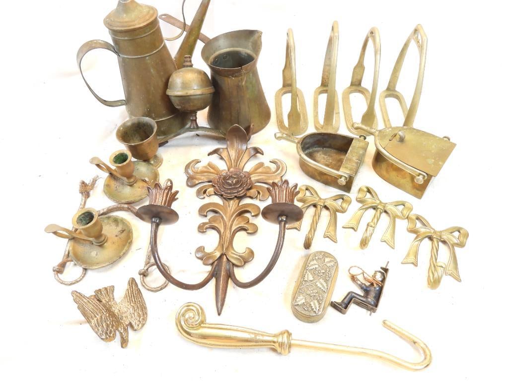 Antique LOT OF 21 brass serving pitchers, candlesticks coffee pots and more (1 of 9)