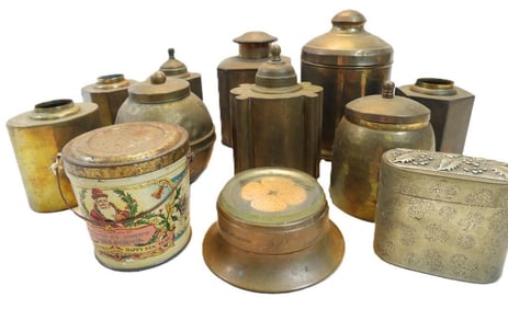 LOT OF 12 variety of brass items including Okonite Co submarine paperweight