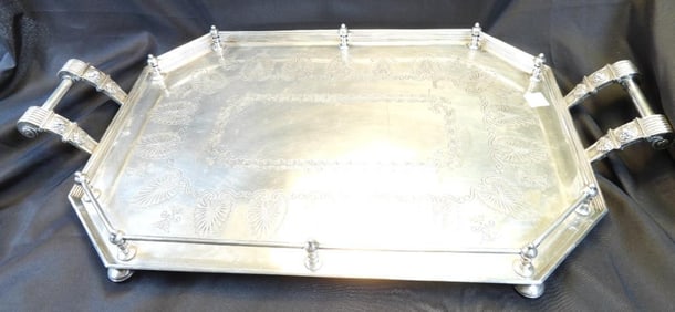 Stunning vintage silver plated Walker & Hall serving tray with handles