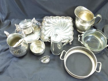 Antique LOT OF 10 Silver Plated Items including Hot Chocolate Server