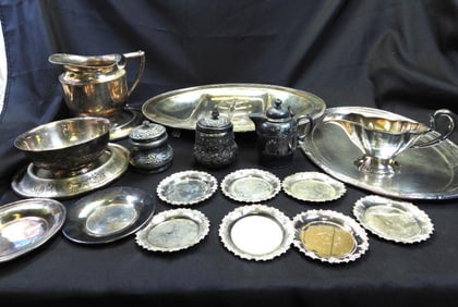 Antique LOT OF 21-pieced Silver Plated Set including large footed tray