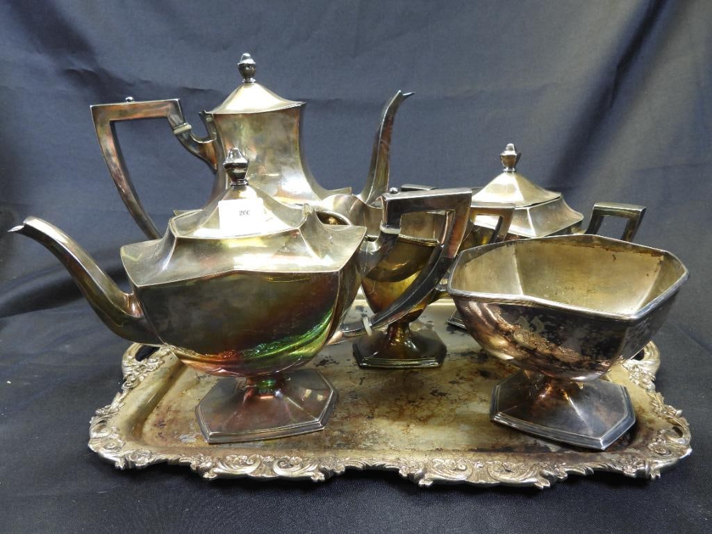 Antique LOT OF 6-pieced SHM & Co Silver Plated Engraved Tea Set (1 of 12)