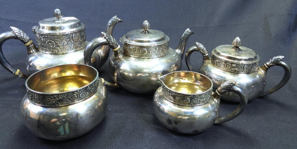 Antique LOT OF 5 Gorham Silver Plated Engraved Tea Set with Rose Pattern (1 of 6)