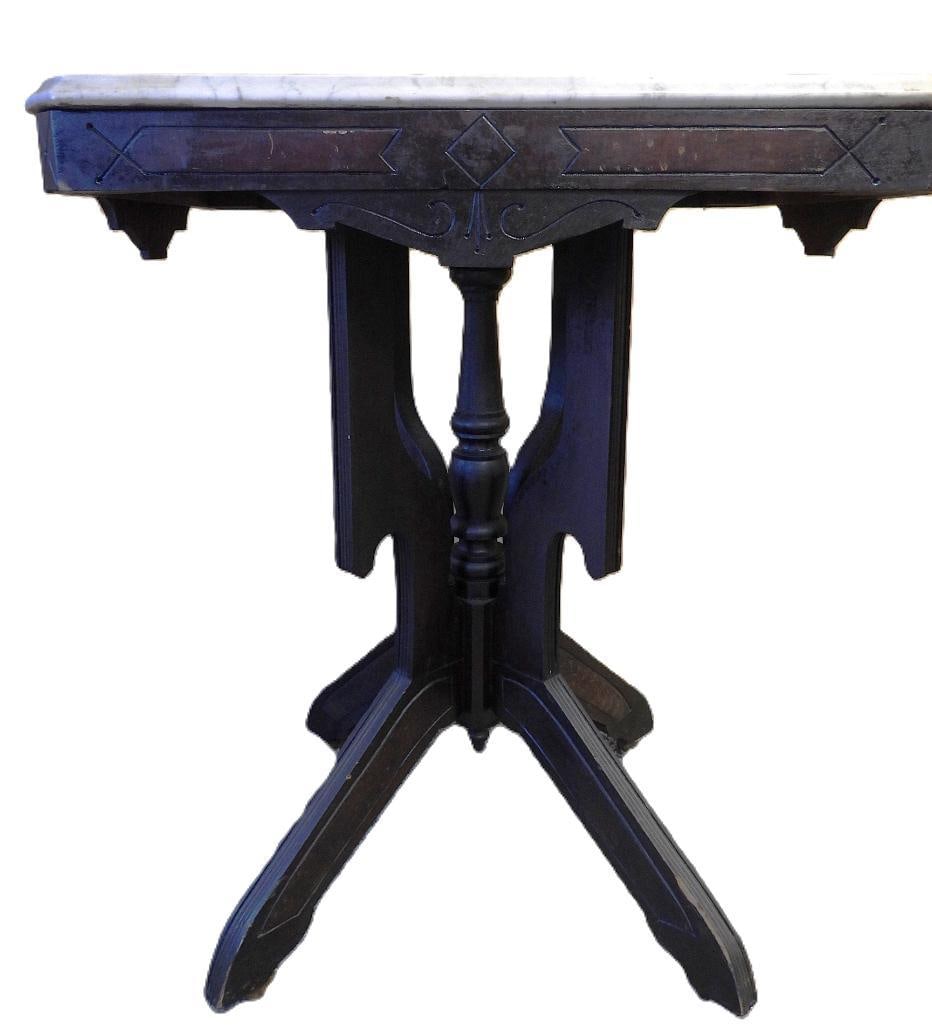 Antique Mahogany Marble Top Table on Wheels (1 of 6)