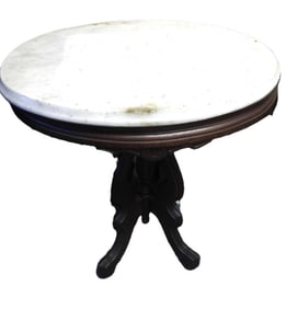 Antique Mahogany Marble Top Table on Wheels