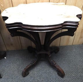 Antique Mahogany Marble Top Table on Wheels