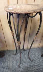 Antique Mahogany Cast Iron small table Stand with Rattan Top