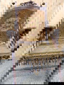 Antique Mahogany Carved East Lake Victorian Tapestry Folding Chair