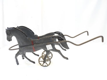 Antique Hubley Cast Iron Two Horse Drawn Pull Toy