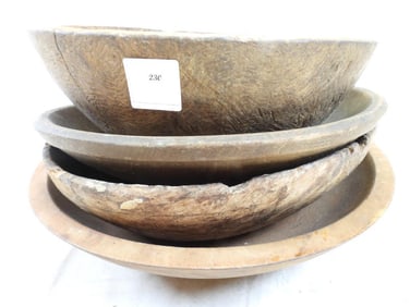 Antique LOT OF 4 Vintage Old Primitive Handmade Wooden Bowls