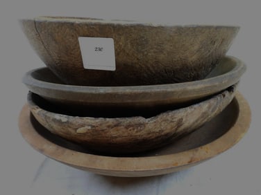 Antique LOT OF 4 Vintage Old Primitive Handmade Wooden Bowls
