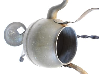 Antique Cooper Tea Kettle on Wrought Iron stand
