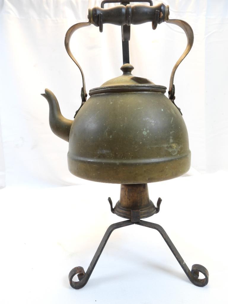 Antique Copper Tea Kettle on Wrought Iron stand Sharif (1 of 7)