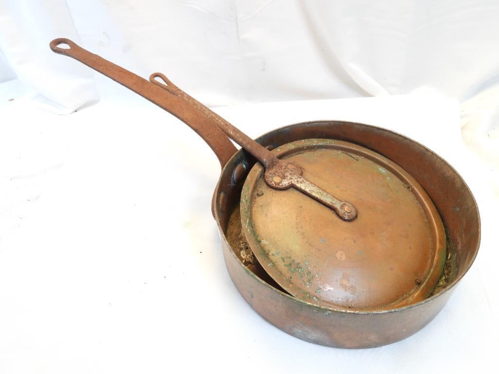 Antique HEAVY Primitive Copper saucepan and copper lid (1 of 5)