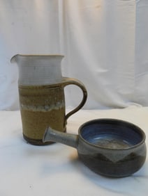 LOT OF 2 Studio Pottery Large Thrown Pottery - jug and soup bowl