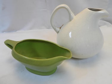 Hall Pottery Ball Pitcher and Homer Laughlin Gravy Boat