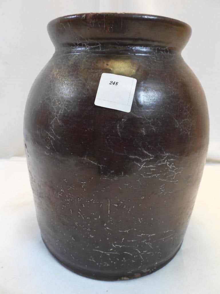 Brown stoneware jug vase canister no lid (1 of 8)