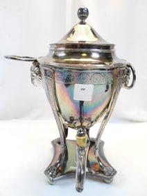 Antique Sheffield Samovar Lion Head Silver-Plated Urn