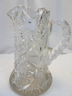 Antique American Brilliant Cut Glass Pitcher, large and heavy: American Brilliant Cut Glass Pitcher, large and heavy, approx. 9" tall and 5" diameter base