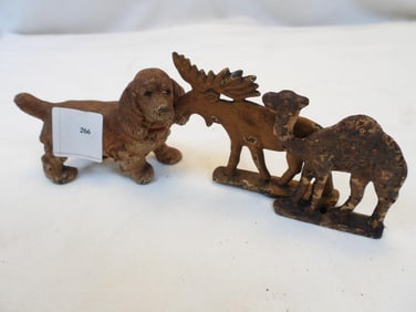Antique LOT OF 3 cast iron animals including dog, moose and camel