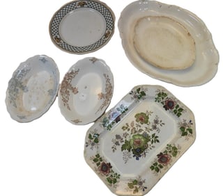 Antique LOT OF 6 platters including porcelain, Pitcairns and R.M.W. &C